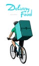 Young man riding bicycle in delivery food service sketch vector illustration