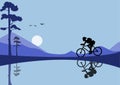 Young man riding bicycle on nature backgrounds