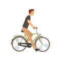 Young Man Riding Bike, Male Cyclist Character on Bicycle Vector Illustration Royalty Free Stock Photo