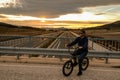 Young man riding a bmx bike. BMX rider. Urban sports Royalty Free Stock Photo