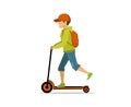 Young man riding electric kick scooter