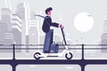 Young man riding electric scooter modern cityscape Royalty Free Stock Photo