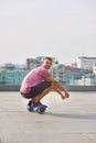 Young man riding hoverboard. Royalty Free Stock Photo