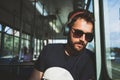 Young man riding in public transport Royalty Free Stock Photo