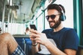 Young man riding in public transport Royalty Free Stock Photo