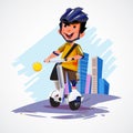 Young man riding segway gyropode electric two wheels vehicle on