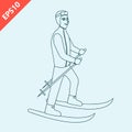 Young man riding on skis design vector flat isolated illustration