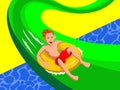 Young man riding a water slide in a water park. Royalty Free Stock Photo