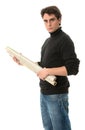 Young man with roll of blueprints Royalty Free Stock Photo