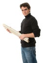 Young man with roll of blueprints Royalty Free Stock Photo