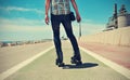 Young man roller skating, with a cross-processed effect Royalty Free Stock Photo