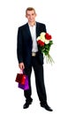 Young Man With Rose and shopping bag Royalty Free Stock Photo