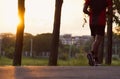 Young man run on street, Runner jogger at city park with exercise fitness dark black color. Royalty Free Stock Photo