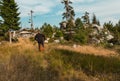 Young man runner run in landscape, Sumava National Park and Bavarian Forest, Czech republic and Germany