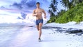 3D Render : A young man  is running on the beach background, isolated Royalty Free Stock Photo