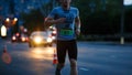Young man running in night run competition Royalty Free Stock Photo