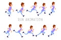 Young man running, storyboard for animation, flat style.