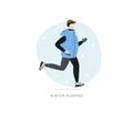 Young man running in winter cold season. Handdrawn vector illustration