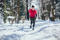 Man running at winter in park Royalty Free Stock Photo