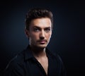 Young man`s portrait. Close-up face. black background Royalty Free Stock Photo