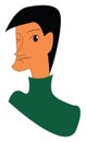 The face of a young man being sad and is in his green sweater vector color drawing or illustration