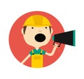 Young man in safety helmet with megaphone icon Royalty Free Stock Photo