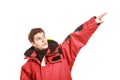 Young man sailor in red wind jacket. Sailing. Royalty Free Stock Photo