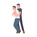 Young Man Saving Life of Man Performing Abdominal Thrusts, First Aid to Choking Person Vector Illustration on White Royalty Free Stock Photo