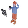 The young man scans the QR code and has a little difficulty. 3D render illustration. Royalty Free Stock Photo
