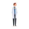 Young Man Scientist Character in White Lab Coat Vector Illustration