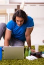 Young man selling cosmetics via internet