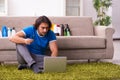 Young man selling cosmetics via internet