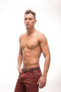 Young man shirtless pants body muscular model Royalty Free Stock Photo