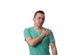 Young Man With Shoulder Pain - White Background Royalty Free Stock Photo