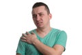 Young Man With Shoulder Pain - White Background Royalty Free Stock Photo