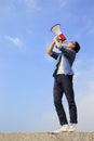 Young man shout megaphone