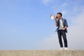 Young man shout megaphone