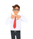 Young man showing/gesturing/making thumbs up and thumbs down sign/symbol. Man in formal dress and red colour tie. Business man. Royalty Free Stock Photo