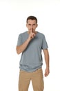 Young man showing sign of silence gesture Royalty Free Stock Photo