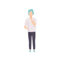 Young man showing silence sign, do not speak, be quiet gesture, faceless guy character gesturing vector Illustration on Royalty Free Stock Photo