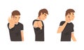 Young Man Showing Thumb Down and Stop Gesture with His Palm Hand Vector Set