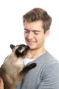 Young man with siamese cat