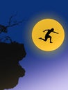 Young man in silhouette jumps on digital composite of big moon