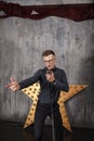 Young man singing with microphone Royalty Free Stock Photo