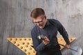 Young man singing with microphone Royalty Free Stock Photo