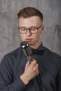 Young man singing with microphone Royalty Free Stock Photo