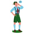 A young man singing a yodel in traditional Bavarian costume. Vector cartoon illustration.