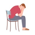 Young Man Sitting on Chair Holding His Head Feeling Sad Because of Quarrelling Experience Vector Illustration
