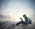 Young man sitting on the floor Royalty Free Stock Photo