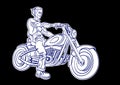 Motorcycle rider silhouette, drawing in lines Royalty Free Stock Photo
